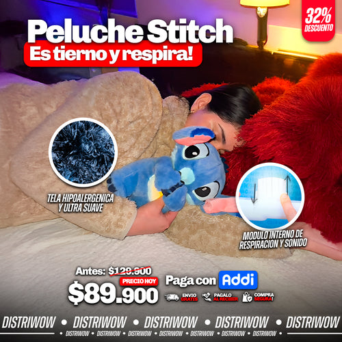 Peluche stitch con respiración y luz